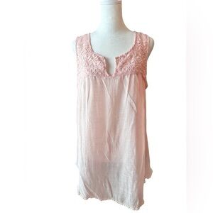 Large spense light pink boho flowy crochet tank top short tunic blouse gauzy